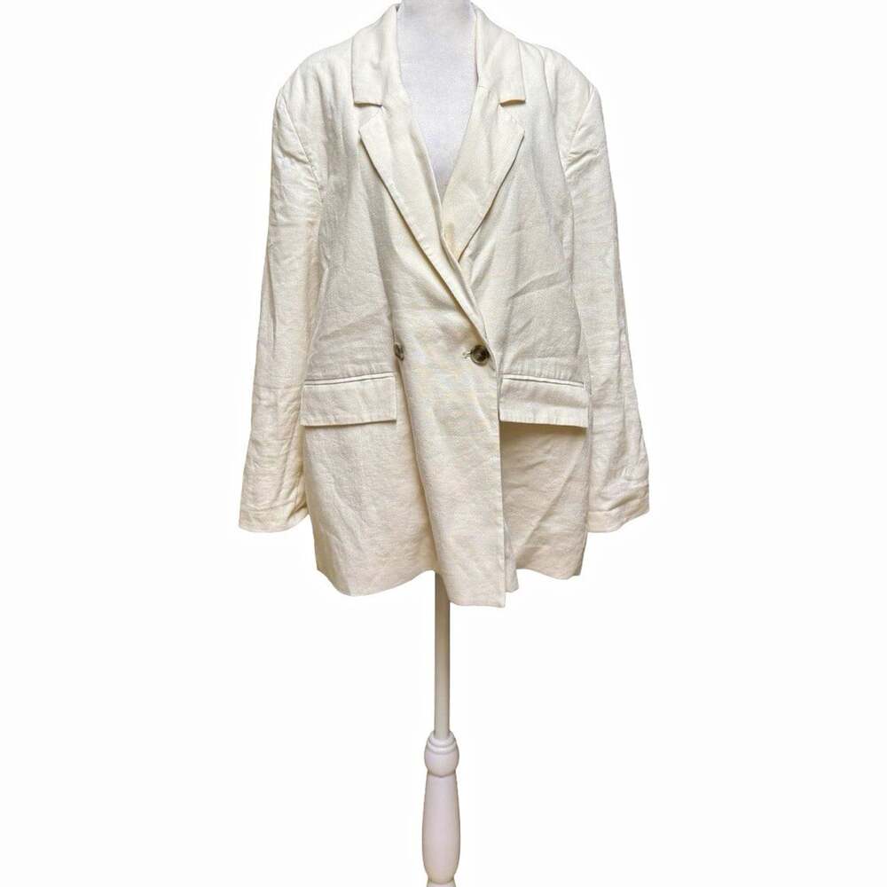 Old Navy Ivory Double Breasted Blazer Jacket L Long Sleeve Long Pockets
